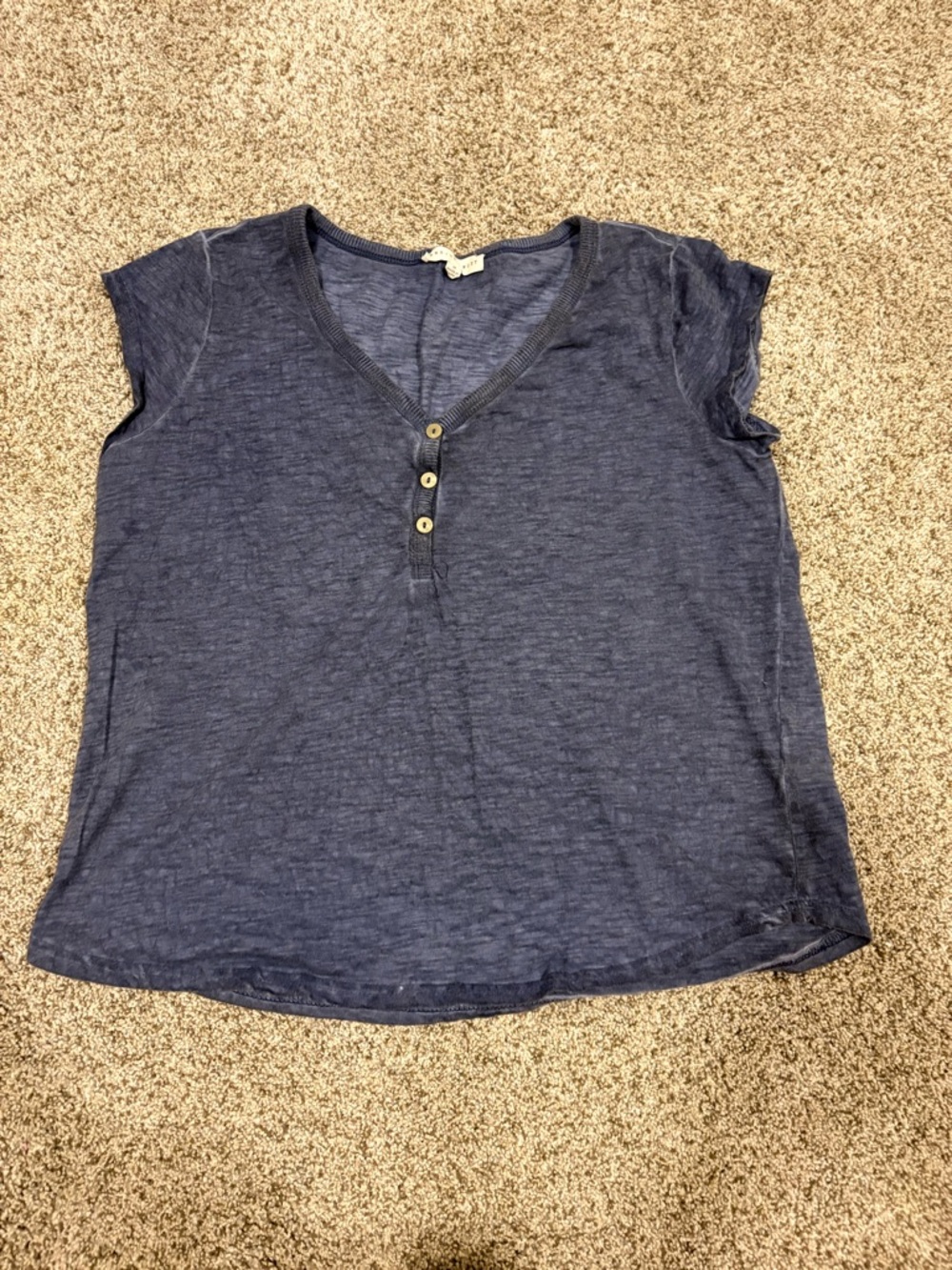 Jane and Delancey Blue Short-Sleeve Henley Top Size Medium - Picture 2 of 4